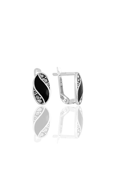 Söğütlü Silver Gümüş Siyah Mineli Oval Markazit Taşlı Küpe Sgtl11178sıyah