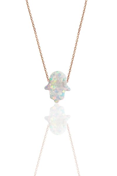 Söğütlü Silver Gümüş Rose Fatma Ana Eli Beyaz Opal Taşlı Kolye Sgtl12143rose