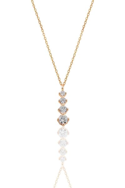 Söğütlü Silver Gümüş Rose Zirkon Taşlı Pırlanta Modeli Pırıltı Kolye Sgtl1063...