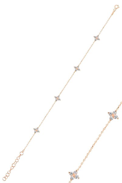 Söğütlü Silver Gümüş rose zirkon taşlı yonca bileklik SGTL12279ROSE