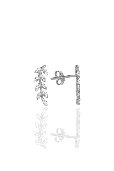 Söğütlü Silver Gümüş Rodyumlu Zirkon Taşlı Yeni Yaprak Küpe Sgtl11558rodaj