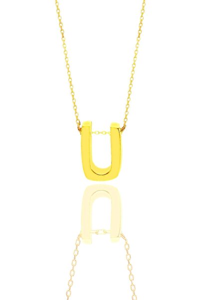 Söğütlü Silver Gümüş Altın Yaldızlı Üç Boyutlu Minimal U Harf Kolye Sgtl11180uu