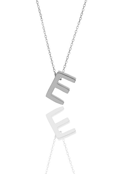 Söğütlü Silver Gümüş Rodyumlu Üç Boyutlu Minimal E Harf Kolye Sgtl11181e