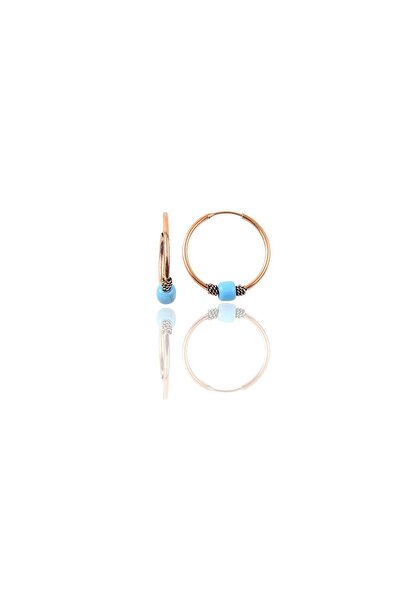 Söğütlü Silver Gümüş Rose 14 Mm Turkuaz Taşlı Halka Küpe Sgtl11276rose