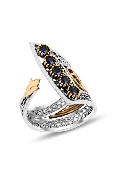 Söğütlü Silver Gümüş Safir Taşlı Telkari Işlemeli Ayarlamalı Yüzük