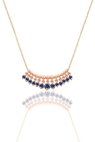Söğütlü Silver Gümüş Rose Mavi Mistik Taşlı Shakira Kolye Sgtl11748lacıvert