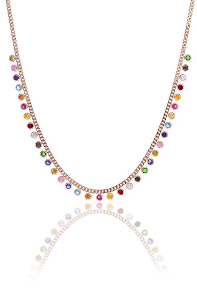 Söğütlü Silver Gümüş Rose Renkli Taşlı Gurmet Zincirli Kolye Sgtl10488rose