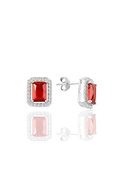 Söğütlü Silver Gümüş Baget Kesim Kırmızı Taşlı Küpe Sgtl11054kırmızı