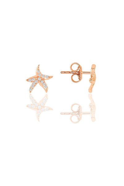 Söğütlü Silver Gümüş Rose Zirkon Taşlı Deniz Yıldızı Küpe Sgtl12115rose