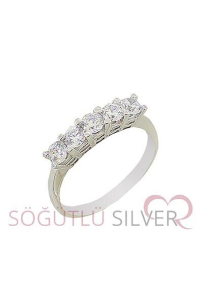 Söğütlü Silver 925 Ayar Gümüş Rodyumlu Beş Taş Yüzük Sgtl2985
