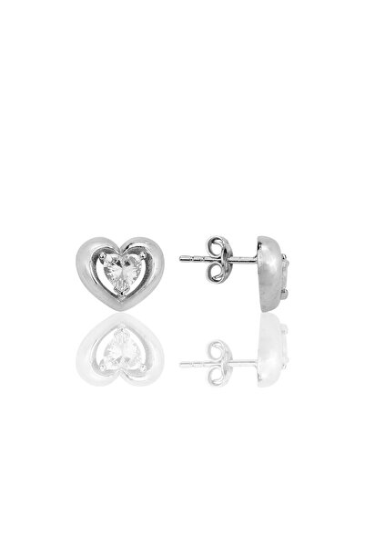 Söğütlü Silver Gümüş rodyumlu zirkon taşlı heart (kalp) küpe SGTL12345RODAJ