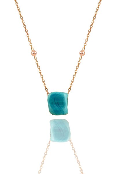 Söğütlü Silver Kadın 925 Ayar Gümüş Turkuaz Taşlı Toptop Zincirli Kolye SGTL7307