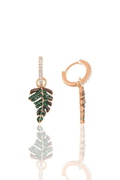 Söğütlü Silver Gümüş Rose Yeşil Taşlı Yaprak Küpe