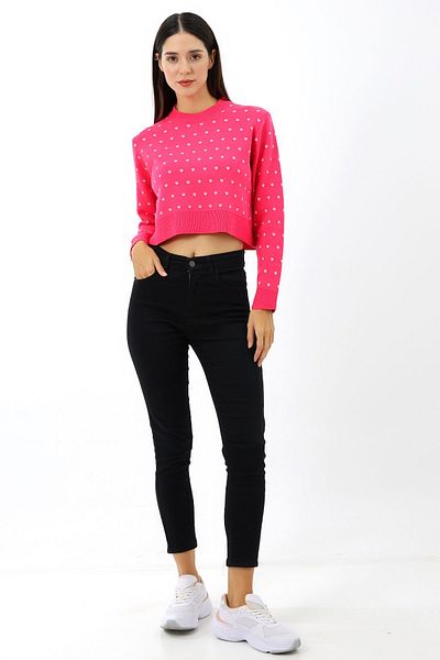 Devinka Γυναικεία πλεκτή μπλούζα Crew Neck - Κοντή