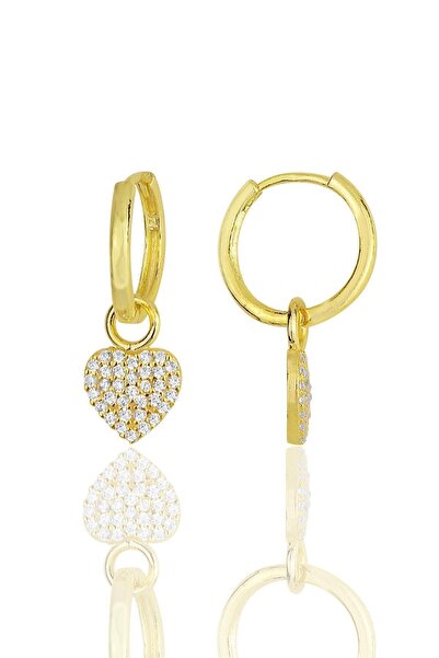 Söğütlü Silver Gümüş Altın Yaldızlı Zirkon Taşlı Kalp Küpe Sgtl11946gold