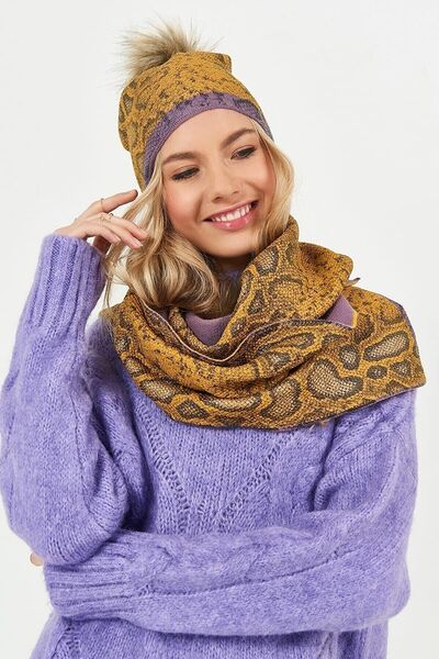 POSUSS Yılan Baskılı Akrilik Kadın Atkı Sarı Lila - Ps511