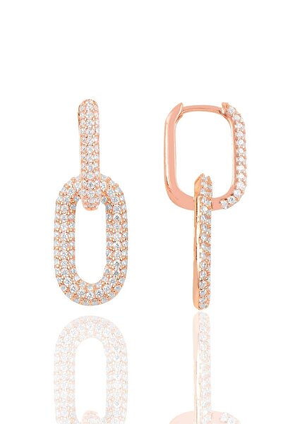 Söğütlü Silver Gümüş Rose Zirkon Taşlı Sallantılı Trend Küpe Sgtl12113rose
