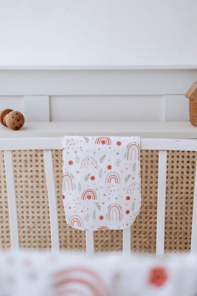 Lilabio 100% Organic Cotton Double Layer Rainbow Patterned Muslin Cover Set (100X100 Muslin-Bib-Shoulder Cloth)