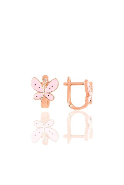 Söğütlü Silver Gümüş Rose Pembe Mineli Kelebek Çocuk Küpesi Sgtl10327rose