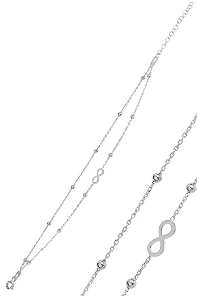 Söğütlü Silver Gümüş Rodyumlu Top Top Çift Zincirli Sonsuzluk Bileklik Sgtl11...