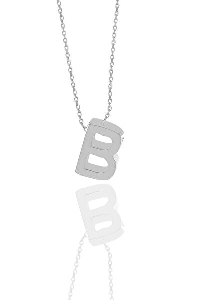Söğütlü Silver Gümüş Rodyumlu Üç Boyutlu Minimal B Harf Kolye Sgtl11181b