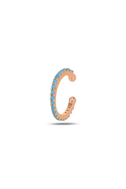 Söğütlü Silver Gümüş Rose Turkuaz Taşlı Sıkıştırmalı Kıkırdak Küpe Ear Cuff