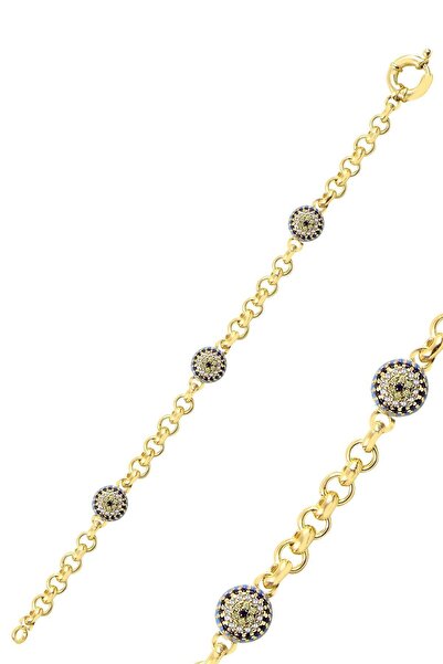 Söğütlü Silver Gümüş Büyük Boy Turkuaz Taşlı Nazarlı Bileklik Sgtl10392gold