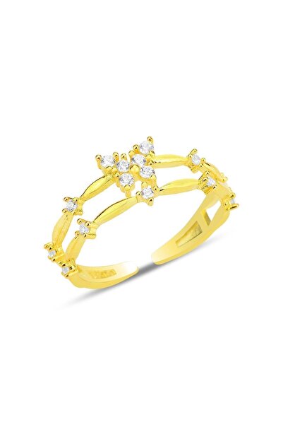 Söğütlü Silver Gümüş altın yaldızlı zirkon taşlı alttan ayarlanabilir kelebek...