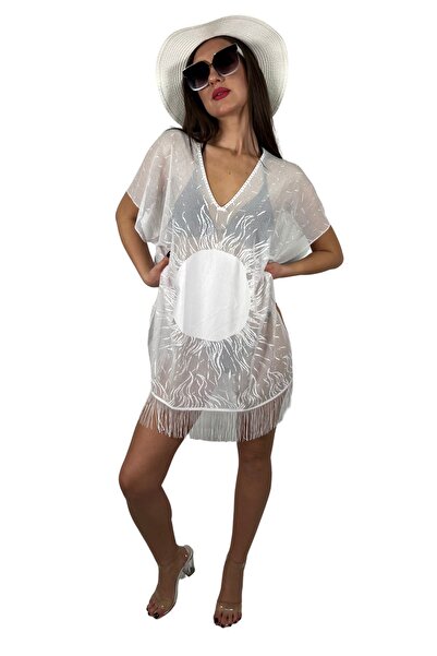 Sinhan فستان شاطئ مريح وأنيق بنمط الشمس - أبيض