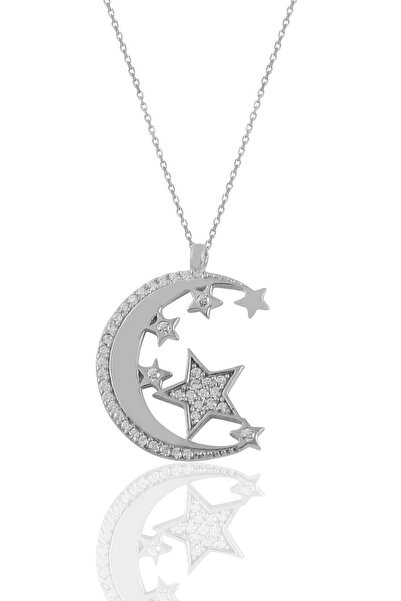 Söğütlü Silver Gümüş Rodyumlu Zirkon Taşlı Ay Ve Yıldızlar Kolye Sgtl11192rodaj