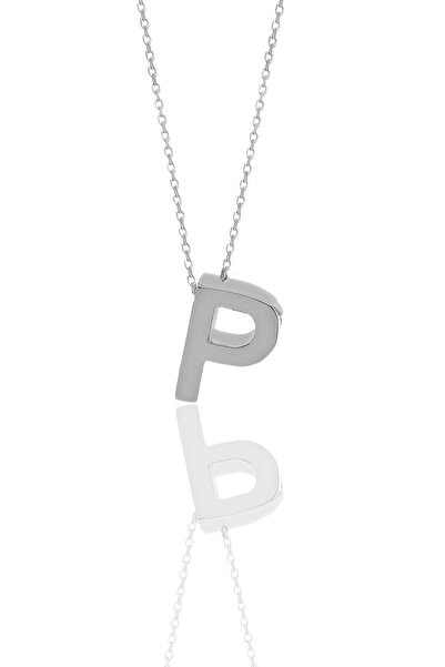 Söğütlü Silver Gümüş Rodyumlu Üç Boyutlu Minimal P Harf Kolye Sgtl11181p