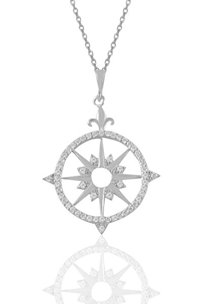 Söğütlü Silver Gümüş Rodyumlu Zirkon Taşlı Kutup Yıldızı Pusula Kolye Sgtl111...