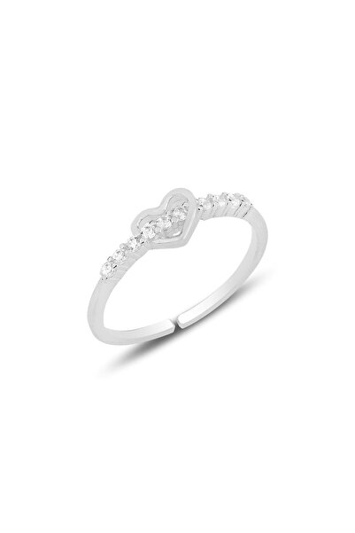 Söğütlü Silver Gümüş Rodyumlu Zirkon Taşlı Kalp Modeli Ayarlamalı Yüzük Sgtl1...