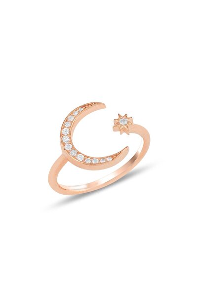 Söğütlü Silver Gümüş Rose Ayarlamalı Ay Yıldız Yüzük Sgtl11683rose