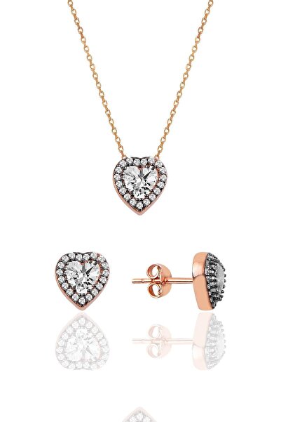 Söğütlü Silver Gümüş Elmas Montürlü Kalp Modeli Ikili Set Sgtl10139rose
