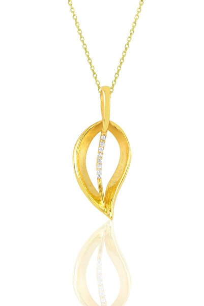Söğütlü Silver Gümüş Altın Yaldızlı Zirkon Taşlı Yaprak Kolye Sgtl10912gold