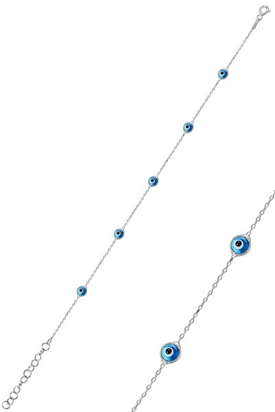 Söğütlü Silver Gümüş Rodyumlu, Cam Göz Nazar Gümüş Bileklik Sgtl10610rodaj