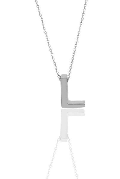 Söğütlü Silver Gümüş Rodyumlu Üç Boyutlu Minimal L Harf Kolye Sgtl11181l