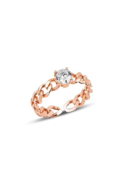 Söğütlü Silver Gümüş rose zirkon taşlı zincir modeli ayarlamalı yüzük SGTL125...
