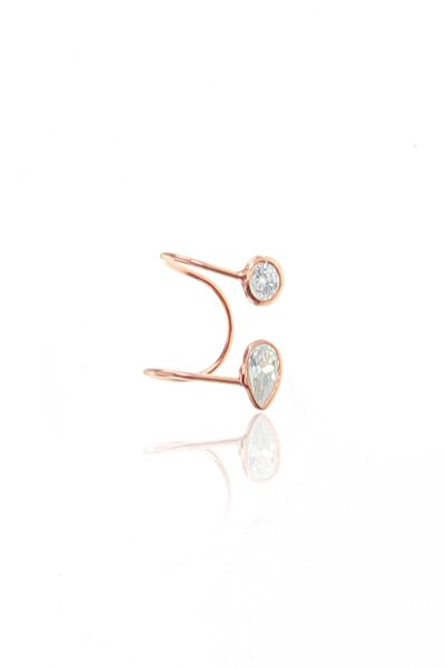 Söğütlü Silver Gümüş rose zirkon taşlı damla kıkırdak küpe SGTL12220ROSE