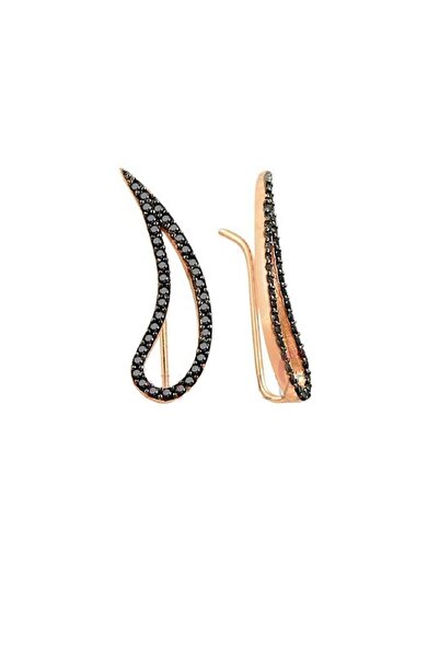 Söğütlü Silver Kadın Rose Siyah Taşlı Tasarım Küpe kupe8413