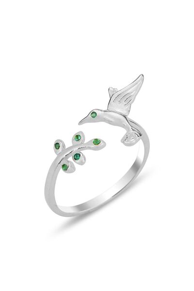 Söğütlü Silver Gümüş rodyumlu yeşil taşlı üstten ayarlanabilir kırlangıç yüzü...