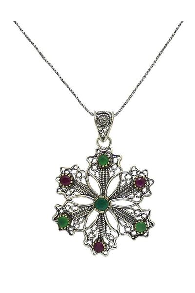 Söğütlü Silver Kadın Doğaltaşlı Kartanesi Telkari Kolye SGTL3280