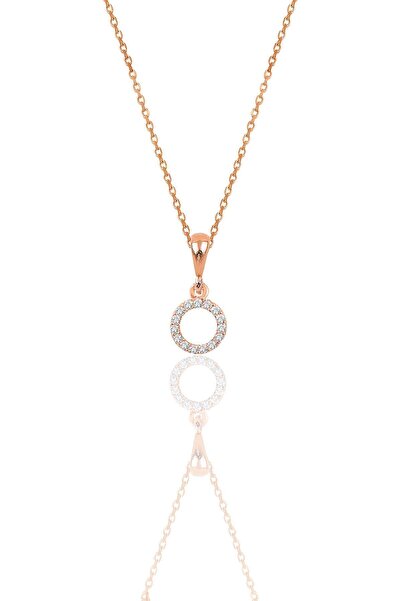 Söğütlü Silver Gümüş rose zirkon taşlı yuvarlak simit kolye SGTL12493ROSE
