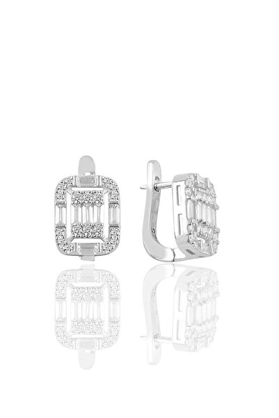 Söğütlü Silver Gümüş Rodyumlu Gümüş Baget Taşlı Klipsli Küpe Sgtl10957rodaj