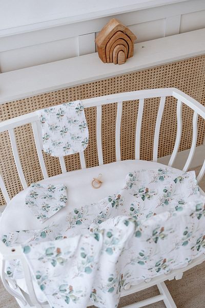 Lilabio 100% Organic Cotton Double Layer Leaf Patterned Muslin Cover Set (100X100 Muslin-Triangle Bib-Shoulder Cloth)
