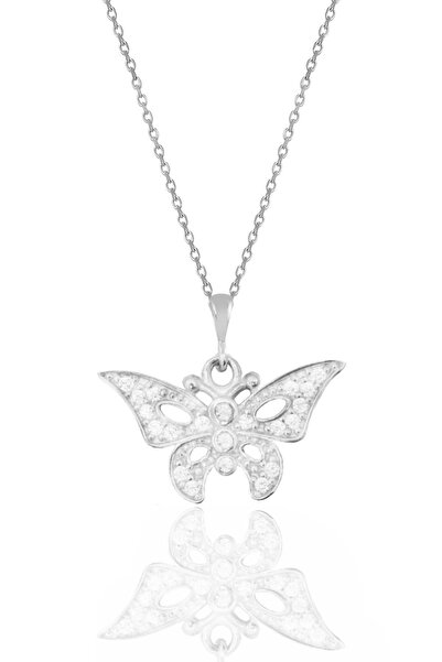 Söğütlü Silver Gümüş Rodyumlu Zirkon Taşlı Kelebek Kolye