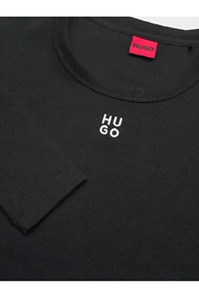 HUGO Kadın Marka Logolu Günlük Kullanım Siyah Elbise 50518385-001