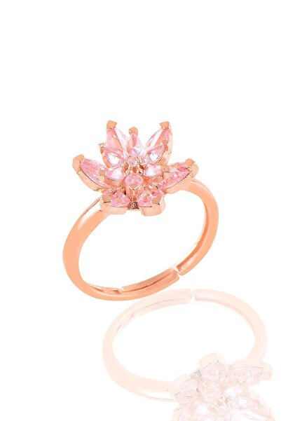 Söğütlü Silver Gümüş Rose Taşlı Nilüfer Lotus Çiçeği Yüzük Sgtl10384pembe