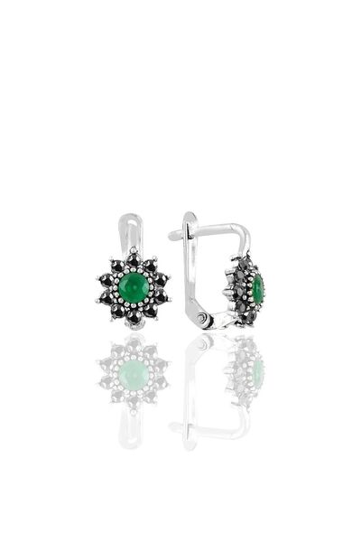 Söğütlü Silver Gümüş Markazit Ve Kök Zümrüt Taşlı Güneş Modeli Küpe Sgtl11236yesıl